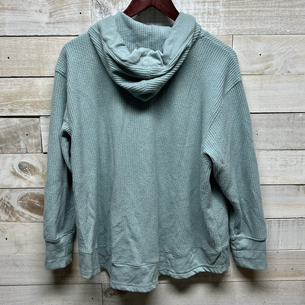 Jane Delancy Top Womens 1X Blue Waffle Knit‎ Hooded Long Sleeve Pullover - Picture 5 of 11